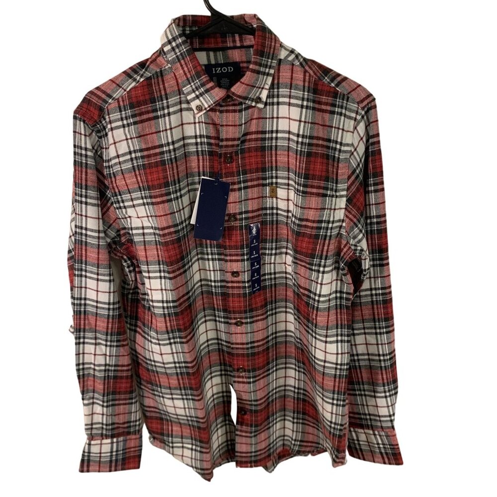 Izod Mens S Plaid Flannel Button-Up Shirt Bordeaux Wine